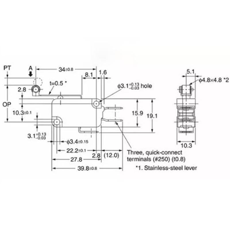 5pcs V-156-1C25 Micro Switch 16A 250VAC SPDT Momentary Travel Limit Switch 1NO1NC Lever Roller