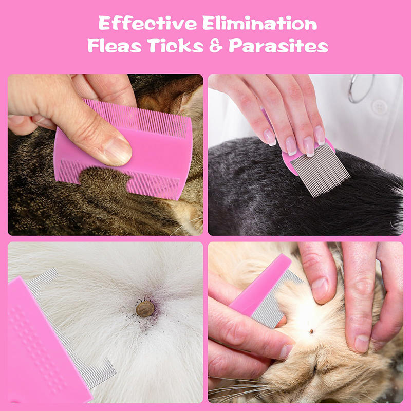 Tierpflege Feinzahnkamm mit Flohentfernung zur Reinigung loser Haare, Entwirren des Tierfells, Pflegeinstrument, geeignet für kleine, mittelgroße, große Hunde, Katzen