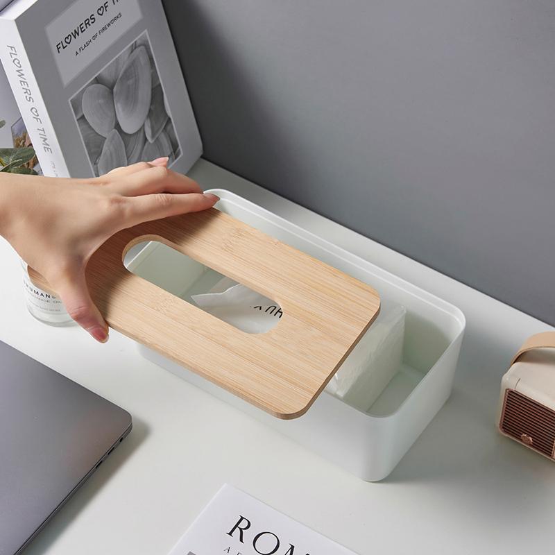 1Pc Luxurious Bamboo Rectangular Tissue Box Cover - Waterproof, Elegant Holder For Disposable Paper Facial Tissues