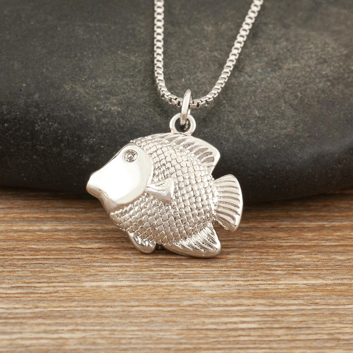 

Nidin Simple Fashion Fish Shape Charm Pendant Necklace 3 Styles For Women Men Copper Micro Inlaid Zircon Daily Party Jewelry