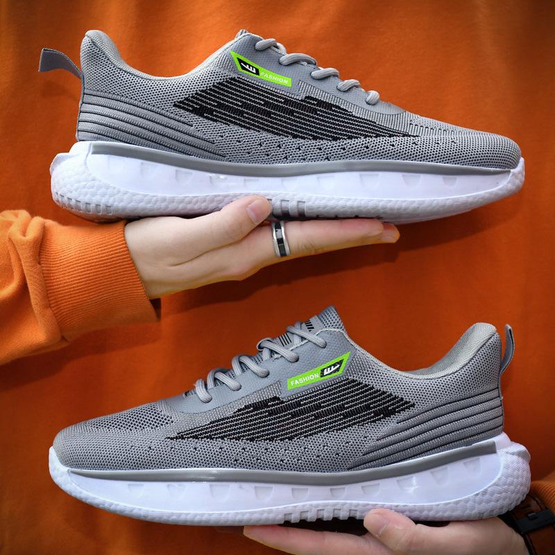 Flying woven breathable casual shoes 2025 autumn new men's sports shoes fashion Korean version trendy shoes, large size men's shoes