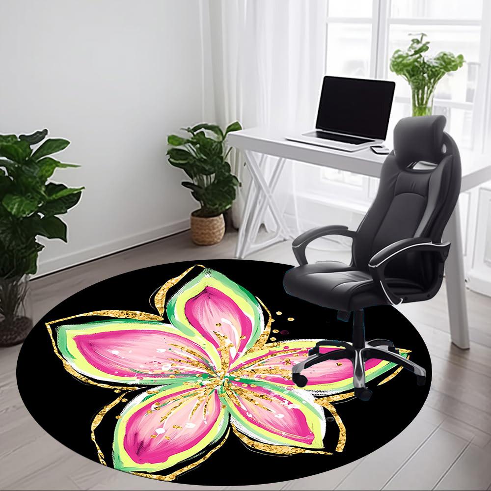 1pc Floral Bloom Office Round Area Rug, Indoor Mat Suitable For Office, Under Office Chairs Bedroom Living Room Home Decor, Room Deco 110