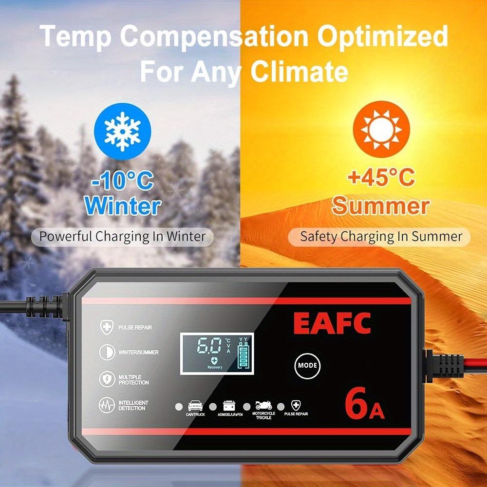 EAFC 12V 6A Smart Battery Charger, Pulse Repair Charger for Car and Motorcycle Lead-Acid Batteries
