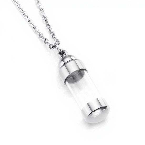 Pendant Necklace with Leak-Proof Steel Transparent Capsule Screw Cap Stainless Design Souvenir Keepsake