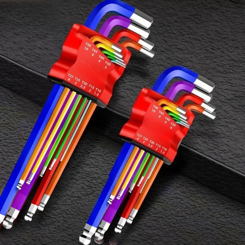 9pcs Industrial Ball End Hex Key Set, Heavy Duty Color Coded Allen Wrenches, for Automotive & Machinery, Torque Wrench