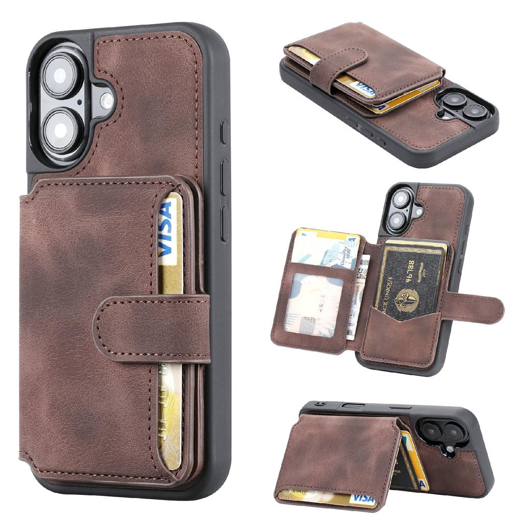For iPhone 16 Case Wallet Card Slot TPU+PU Leather Back Phone Cover