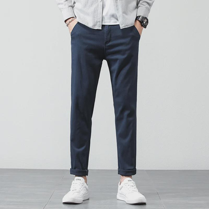 Herren Elastische Baumwollhose mit geradem Bein - Unifarben, Vielseitig, Frühling/Herbst, Koreanischer Stil (2023)