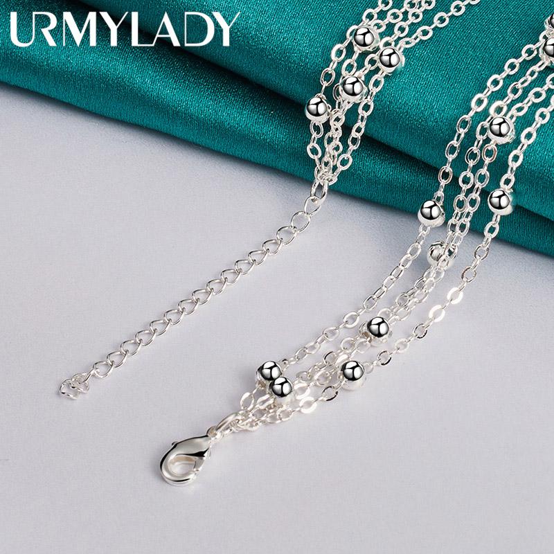 Fine 925 Sterling Silver Charms Beads Chain Necklace For Women Fashion Jewelry
