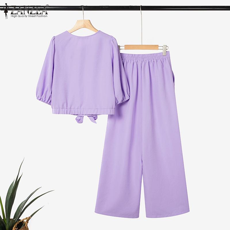 ZANZEA Dámské ležérní dvoudílné sady obleků s krátkým rukávem a kalhotami