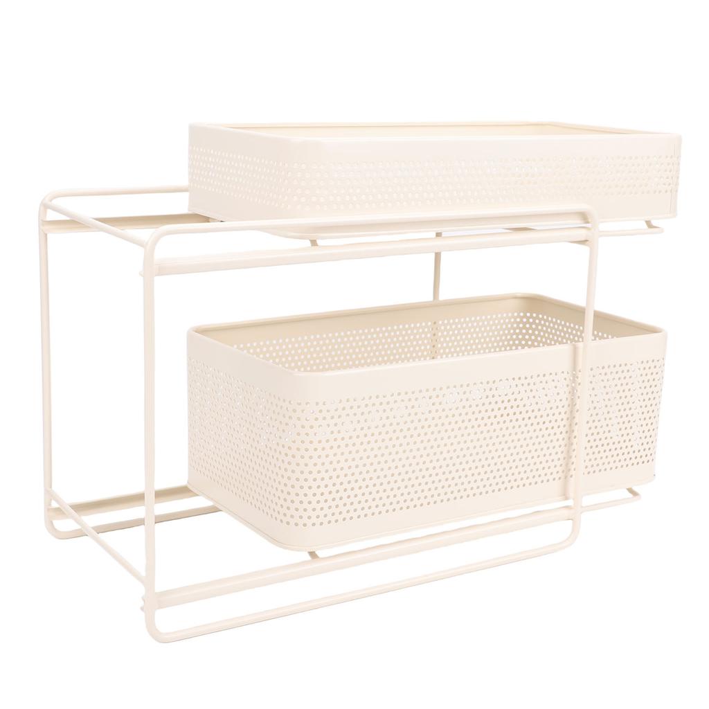 Under Sink Organizer 2 Tier Slide Out Sink Shelf Cabinet Storage Seasoning Organizer Rack for Kitchen Bathroom Cream