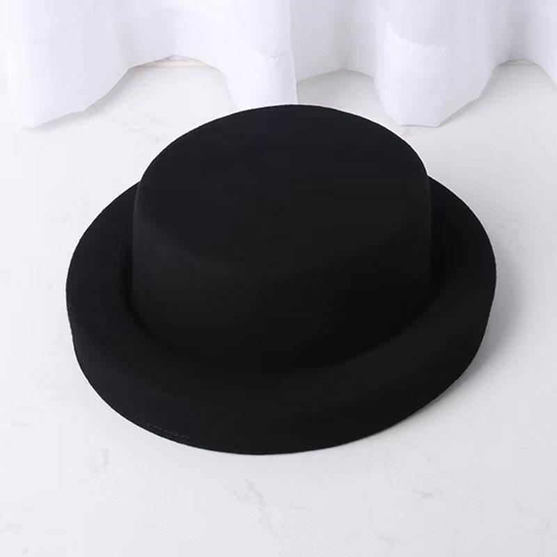 Europe, America Autumn and Winter New Retro Flat Top Wool Top Hat Stage Show Travel Fashion Modeling Wool Felt Hat