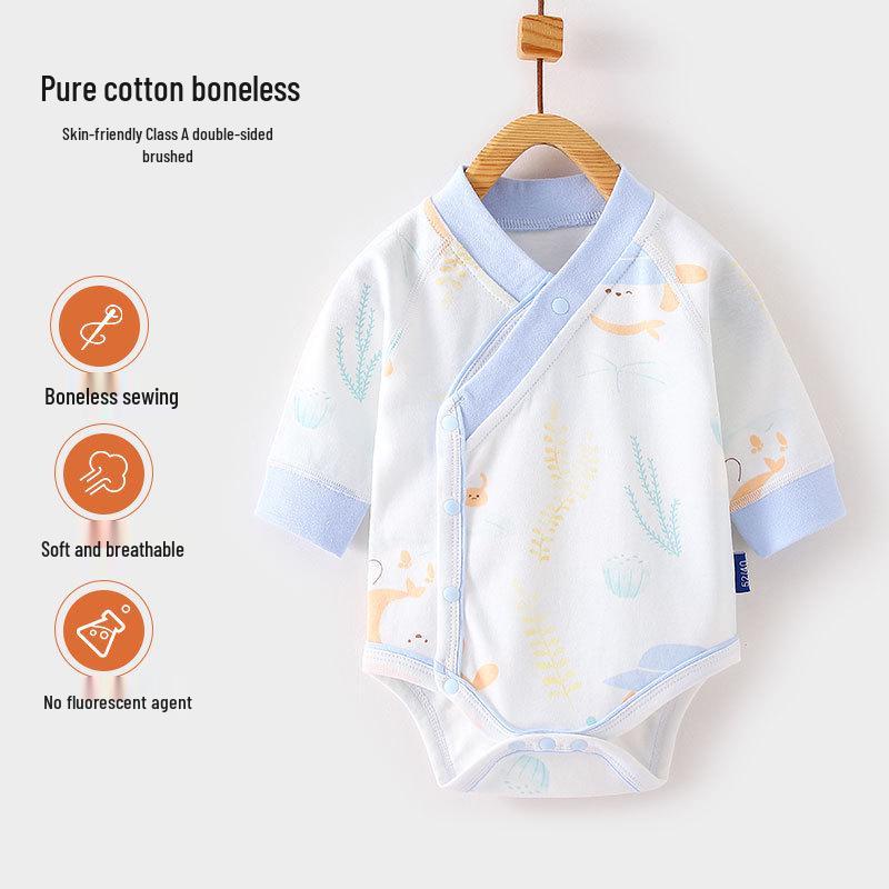 Unisex Cotton Long-Sleeve Snap-Up Bodysuit for Babies - All-Season Newborn Romper
