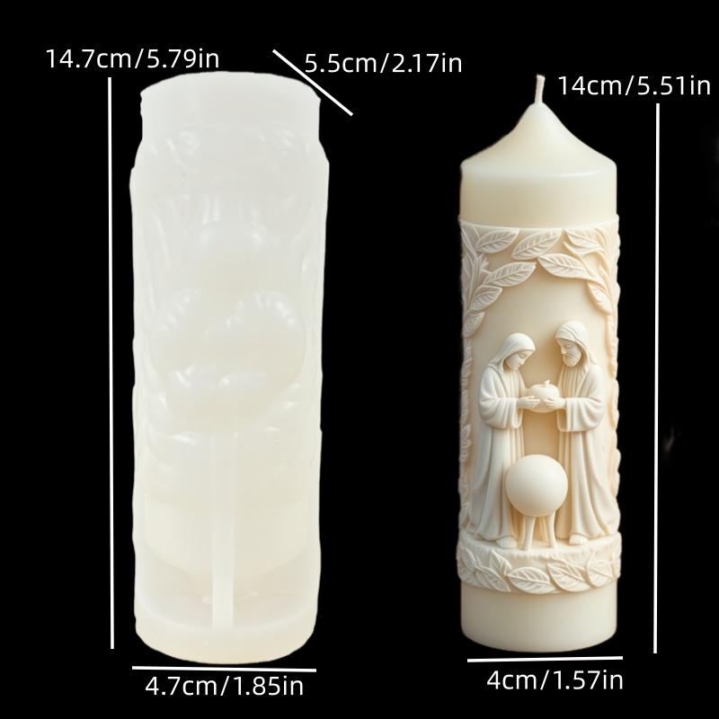 Jesus Mary relief pointed cylindrical candle silicone mold resin mold Jesus Mary goddess holding pomegranate relief gypsum molds