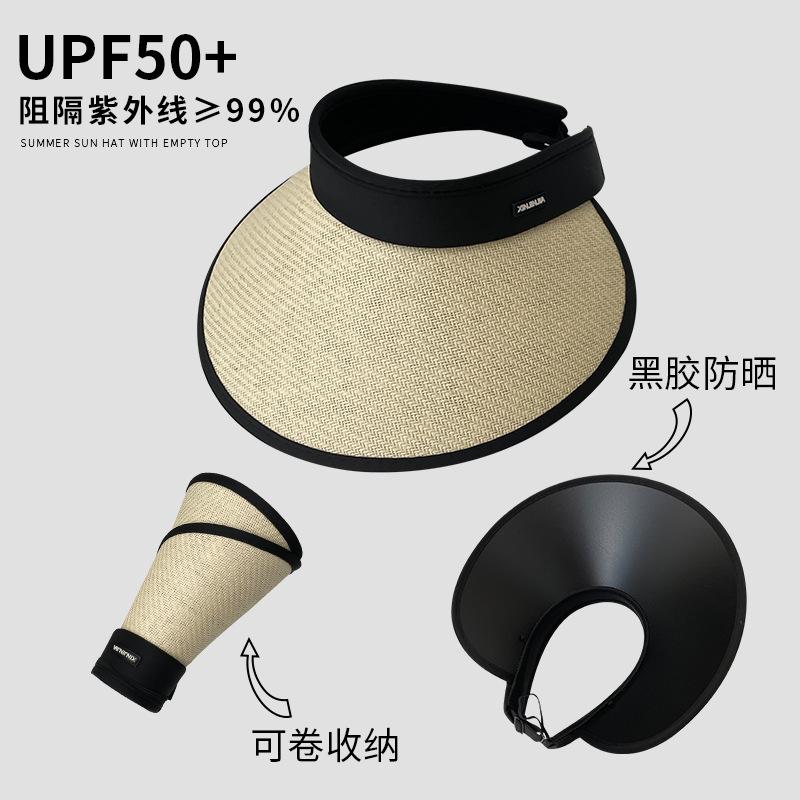 

Big brim straw empty top vinyl sunscreen hat women s summer UV protection bucket hat outdoor cycling sun hat Adjustable (54-60)