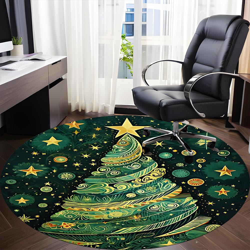 1PC Christmas Tree Decorations Office Round Area Rug, Mat Suitable For Office, Under Office Chairs Bedroom Living Room Home Decor, Room Deco