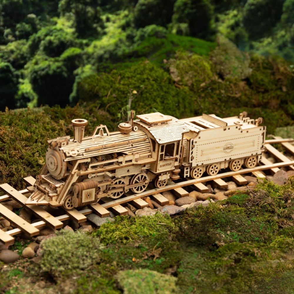 Montessori Toys Model Kit Mechanical Model Wooden Construction Kit 3D Wooden Puzzle Steam Train