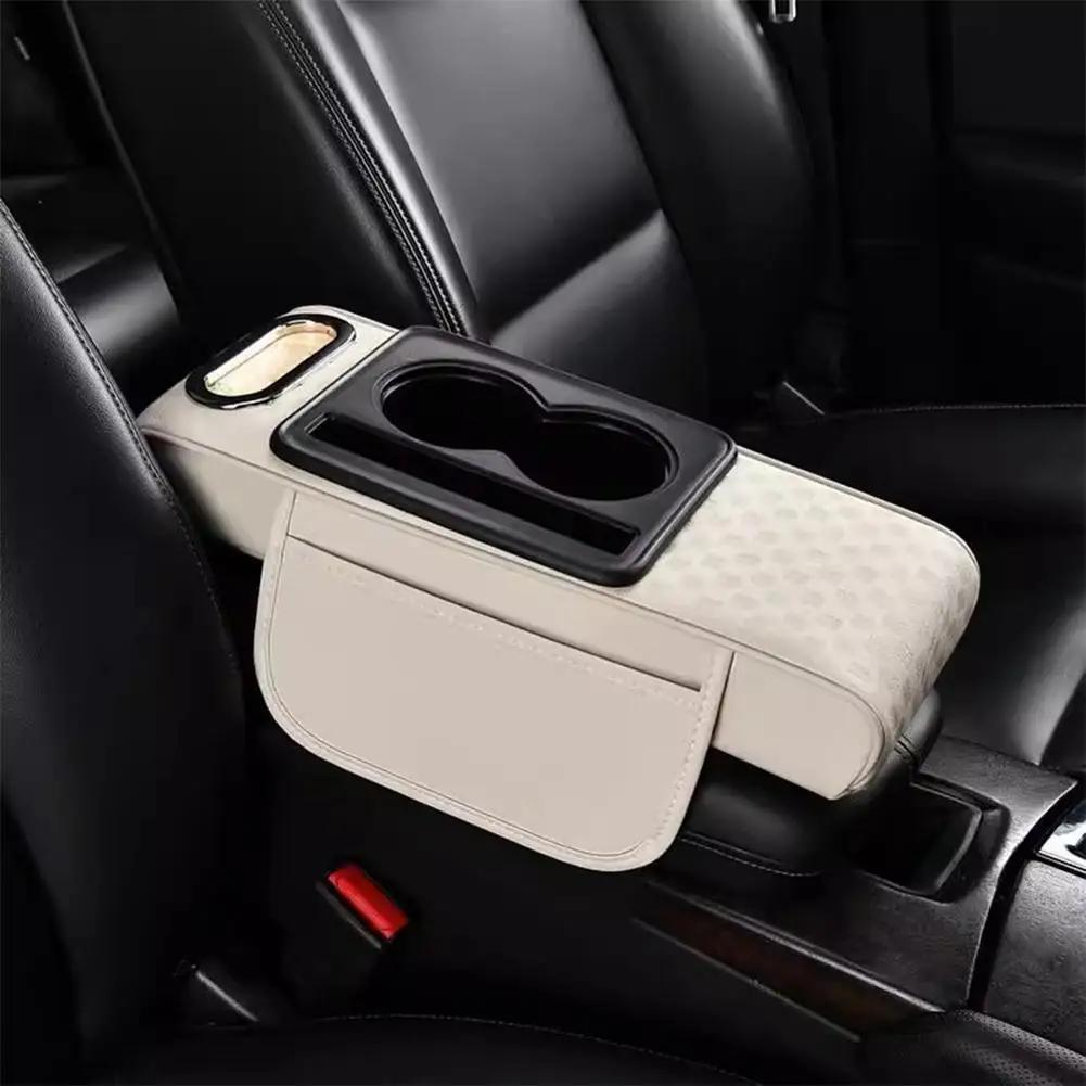 Car Center Console Height Increasing Armrest Cushion PU Multifunctional Tissue Cup Holder Box with Pad Armrest Leather Univ N5M8
