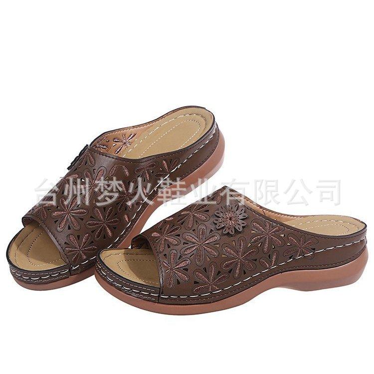 Slippers slope heel new fish mouth hollow flower sandals