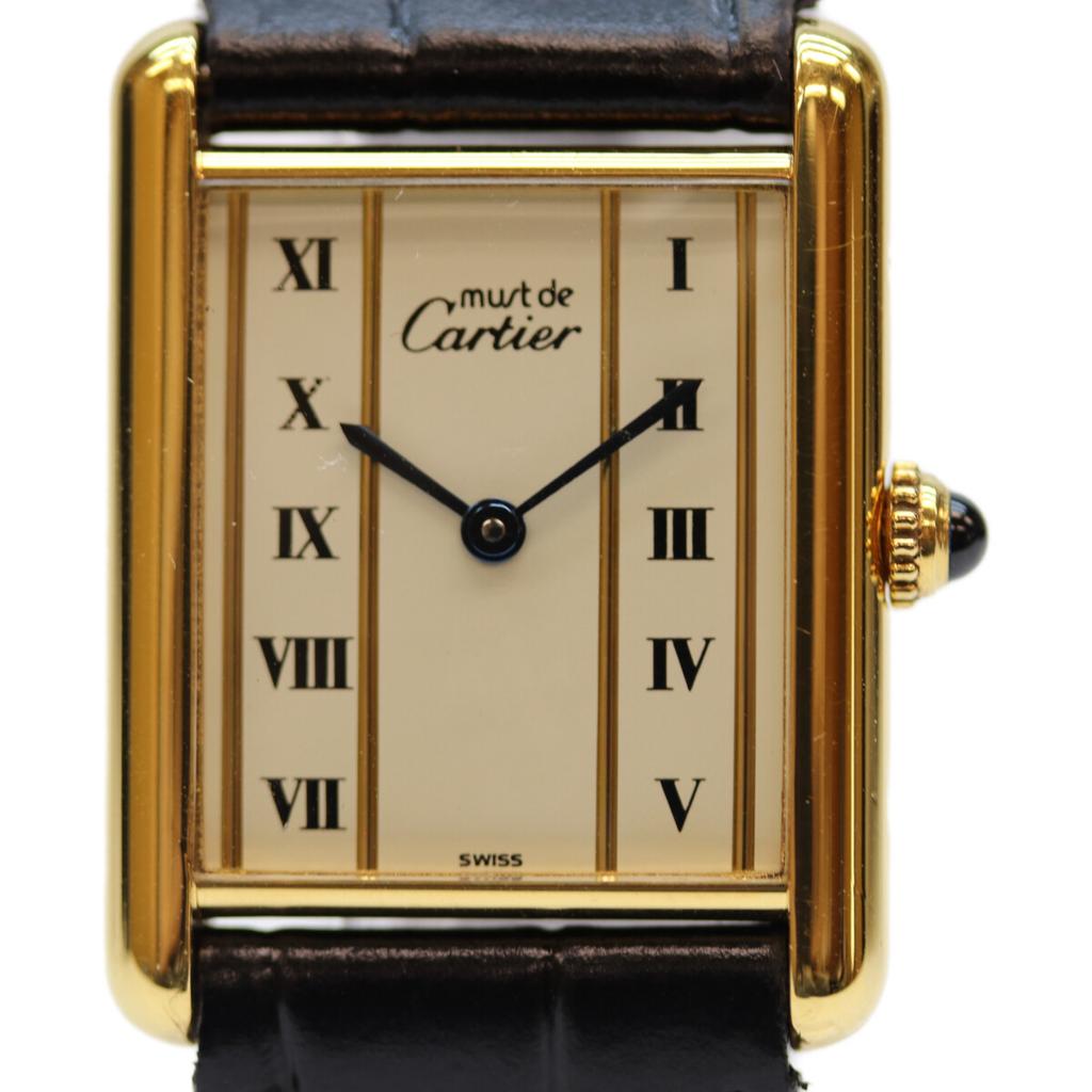 Cartier 82-95 925 Must Tank Vermeil LM White Dial QZ Leather Watches Black / goldUsed