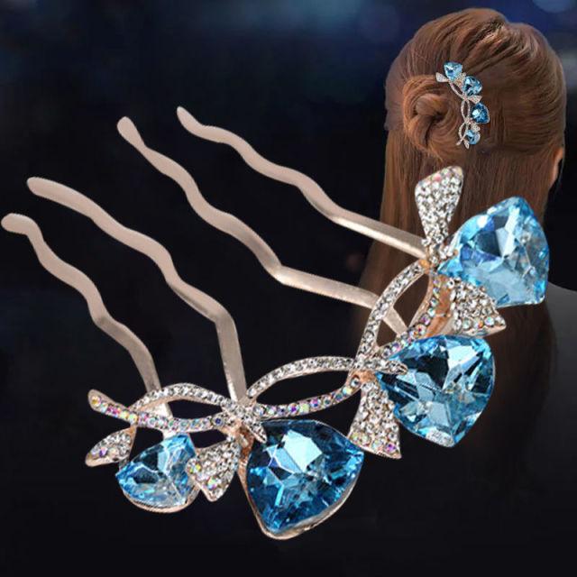 Elegance Women Bowknot U Shape Rhinestone Hairpins Metal Hair Sticks Hairclip Bridal Wedding Banquet Hair Accessories Headwear