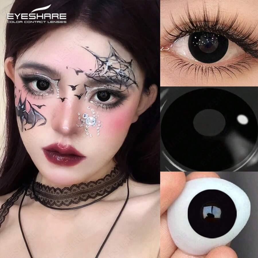 Eyeshare 1 Pair Red/Whie/Black Contact Lenses for Halloween Crazy Party Eye Makeup Lens Anime Role Playing Pupils