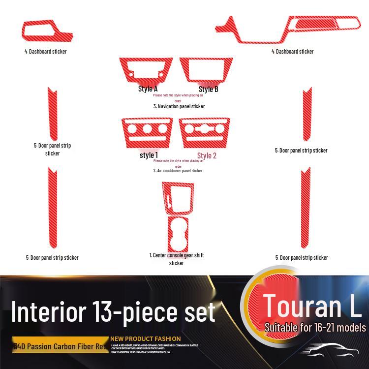 Carbon Fiber Gear Shift and Door Wrap Stickers for 2016-2021 VW Touran Interior.