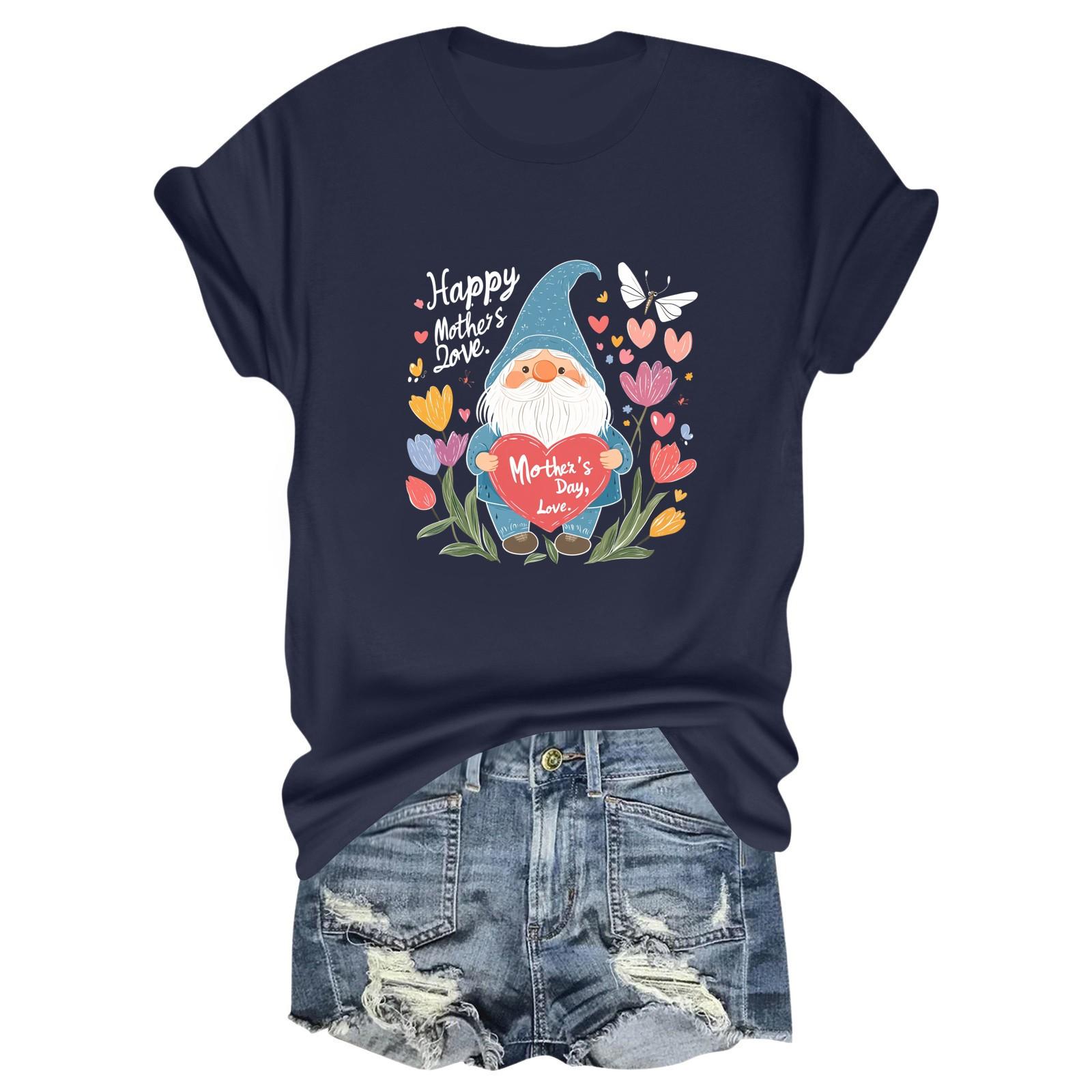 

С ДНЕМ МАТЕРИ ЛЮБОВЬ Женская повседневная свободная футболка с принтом ко Дню матери, круглый вырез, пуловер, короткий рукав, топ L тёмно-синий