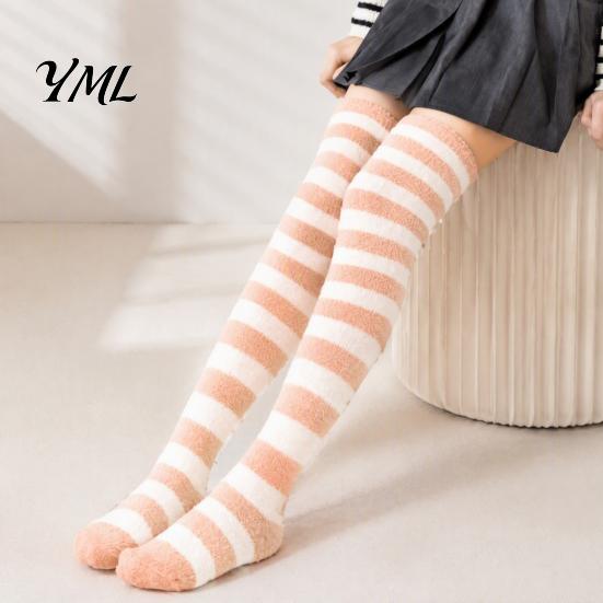 Cozy Fleece Socks 1 Pair Women Thigh High for Winter, Thickened Coral Leg Long Stockings Warmer Stockings, Fluffy Warm Over Knee Boot Girls