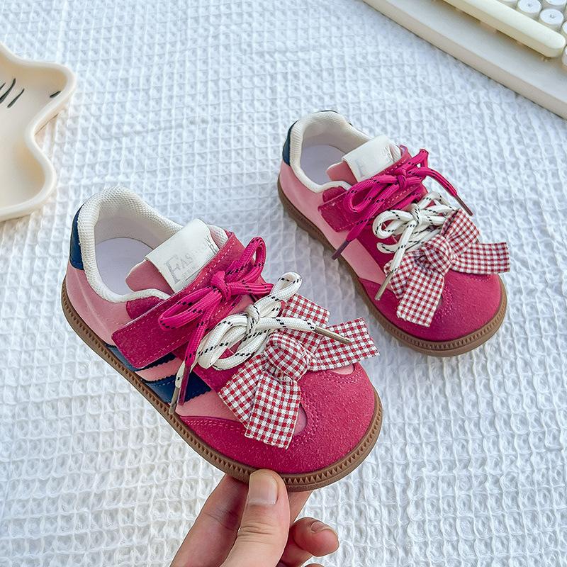 

Повседневные кеды для девочек, весна и осень 2025, новые дышащие универсальные спортивные туфли с бантом, туфли для нравственного воспитания для детей среднего и старшего возраста 30 розы красного