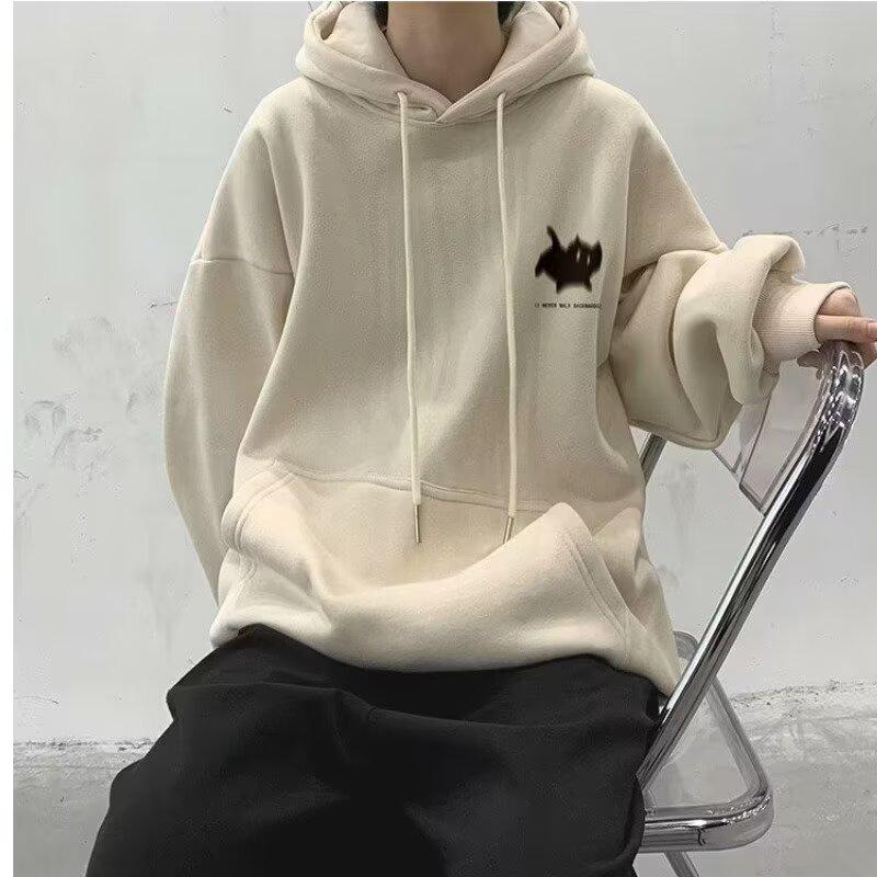 Men s Hong Kong Style Retro Hooded Sweatshirt - Spring/Autumn Trendy Loose Fit with Velvet Lining 4XL