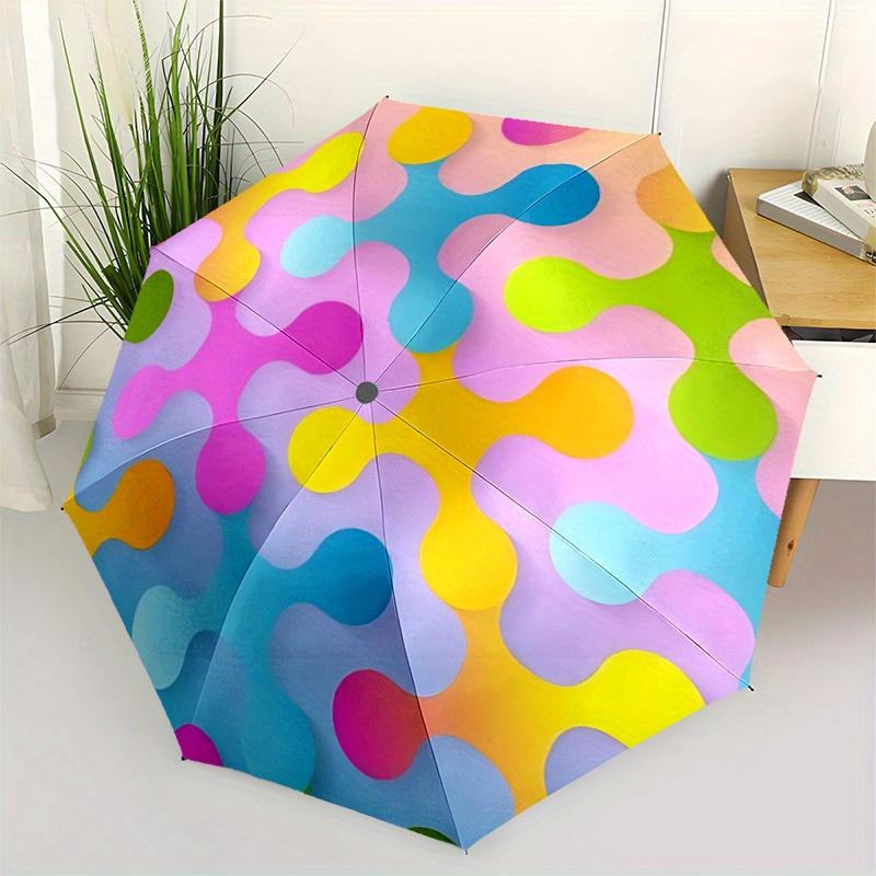 1pc Colorful Abstract Pattern Automatic Folding Umbrella, Portable & Foldable Design with 8 Ribs, Casual Outdoor Accessory yy250729046