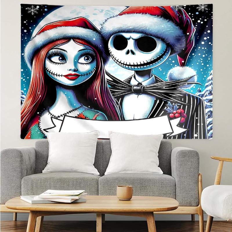 The-Nightmare-Before-Christmas Print Tapestry, Backdrop, Easy Setup, Ideal for Bedroom, Office & Living Room, with Aesthetic Wall Hanging Decor.