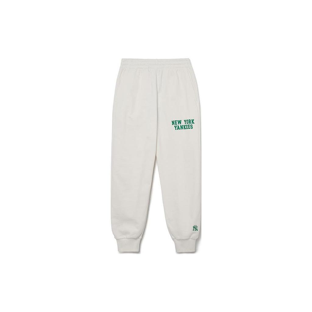 MLB New York Yankees Letter Print Elastic Waistband Tapered Knit Joggers Unisex Joggers Cream 3APTV0131-50CRS