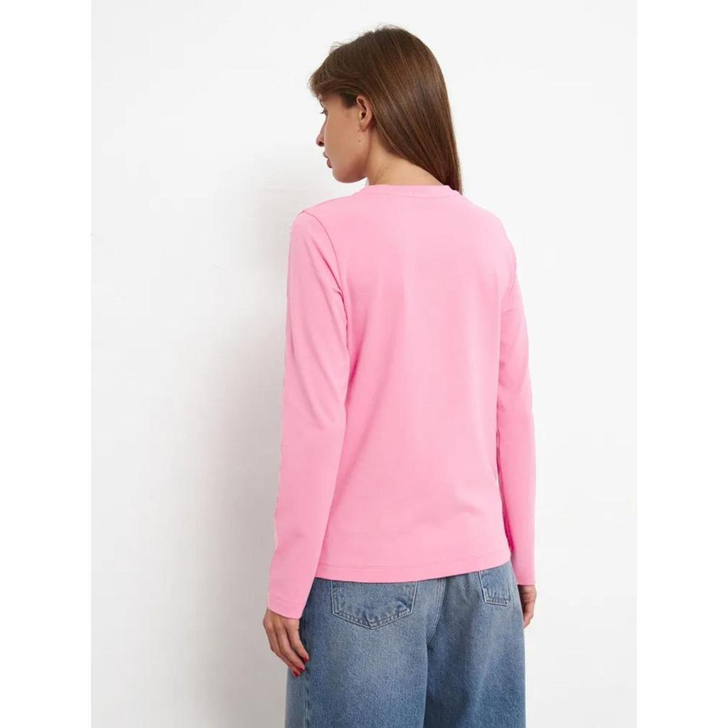Casual Fashion Long Sleeve Women's 100% Cotton T-Shirt, Spring Versatile Basic Crew Neck Pullover Tee for American & European Commute Style