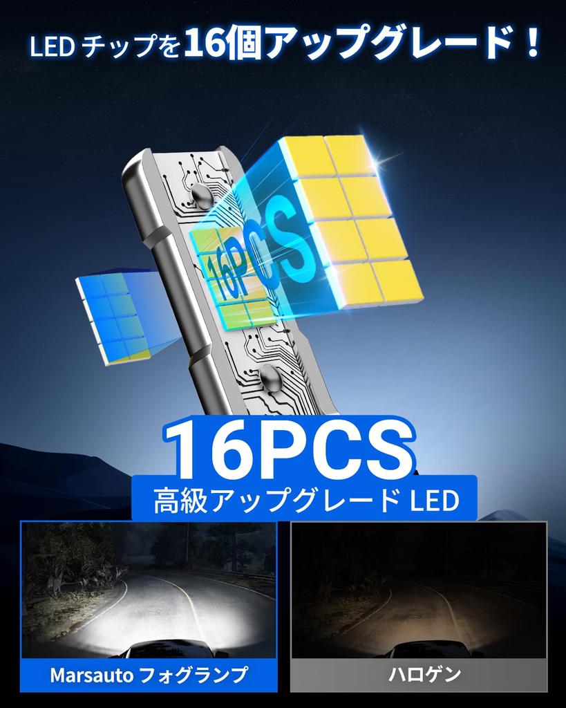 Marsauto Fog Lamp H11 H8 H16 LED Fog Super Instant LED Fog 360 Degree Angle IP68 Condensation Vehicle Inspection 16 LED DC12V Over Hours Set of 2 Year