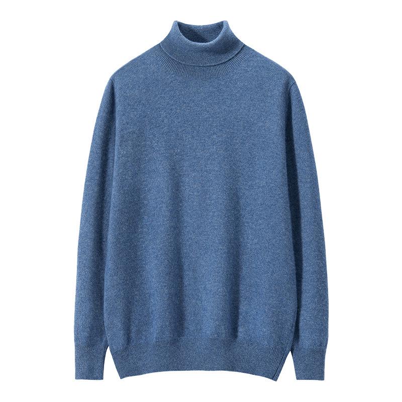Men's Cashmere High Neck Pullover Sweater – Versatile, Solid Color, Long Sleeve, for Autumn/Winter.
