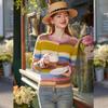 Damen-Strickjacke im koreanischen Stil, gestreift, Wollmischung