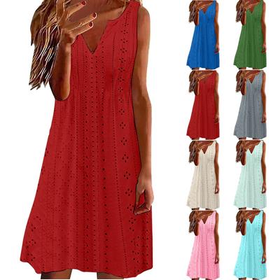 Women's Fashion Hollow  Sleeveless V-Neck Loose Solid Colour Dresses