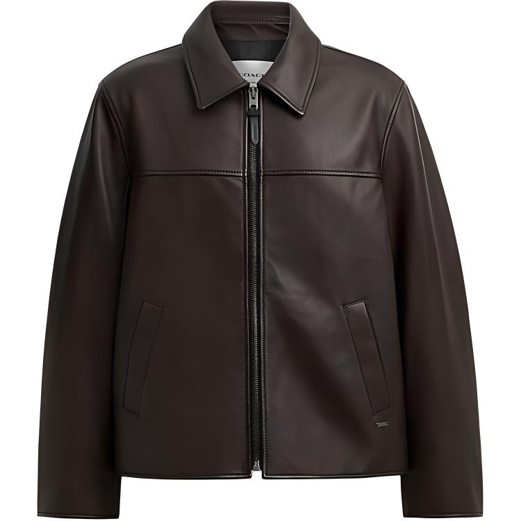 COACH SS24 Leather Jacket Men's Red Coffee CT723-X7F