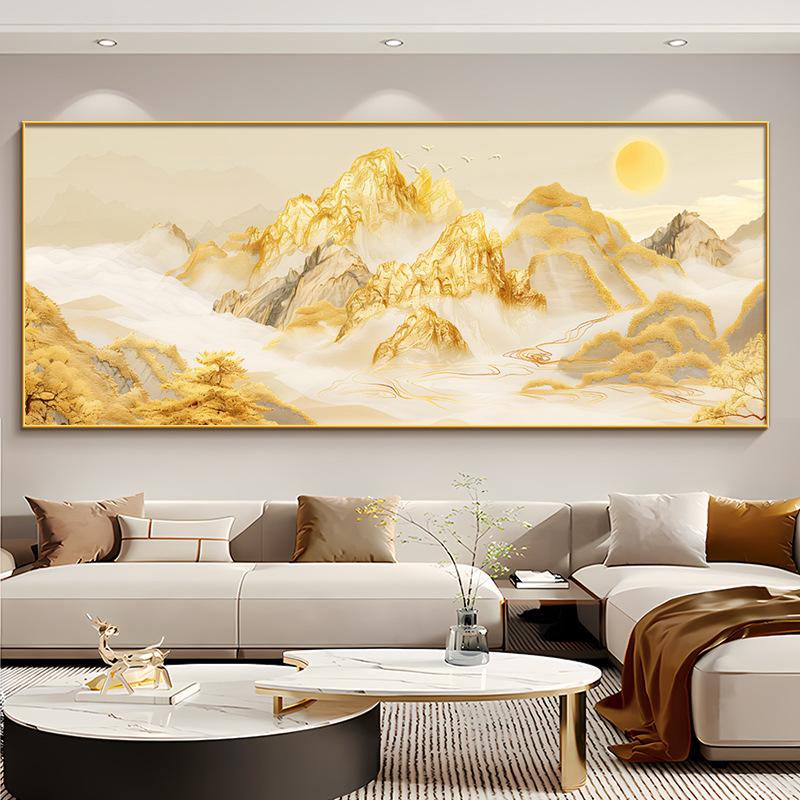 Golden Mountain Luxury Wall Art: Modern Sofa Backdrop for Living Room or Office