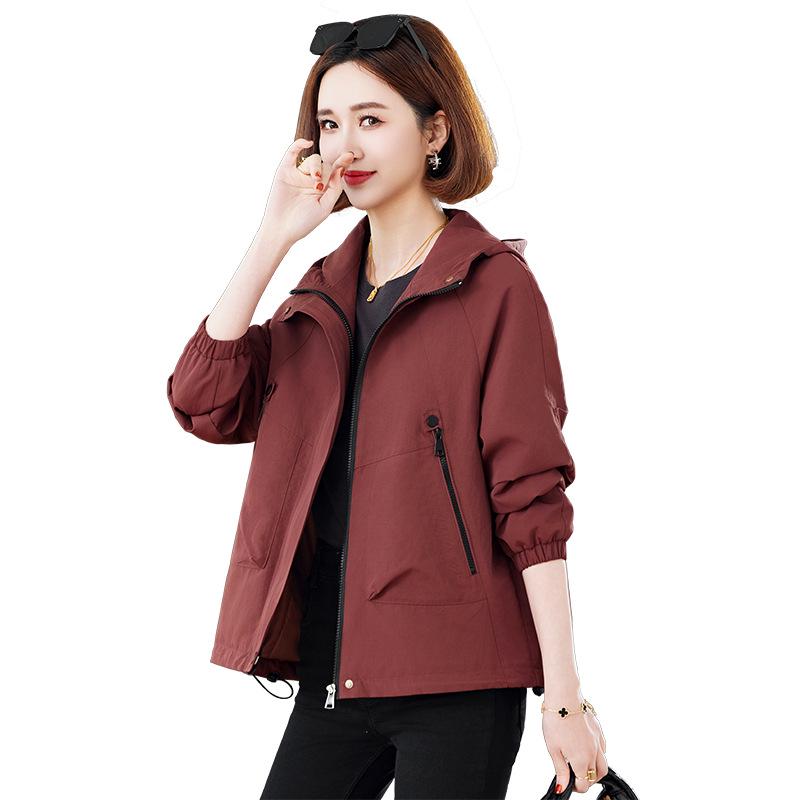 Ankola Women's Red Hooded Short Jacket, 2025 New Casual Spring & Autumn Plus Size Petite Style