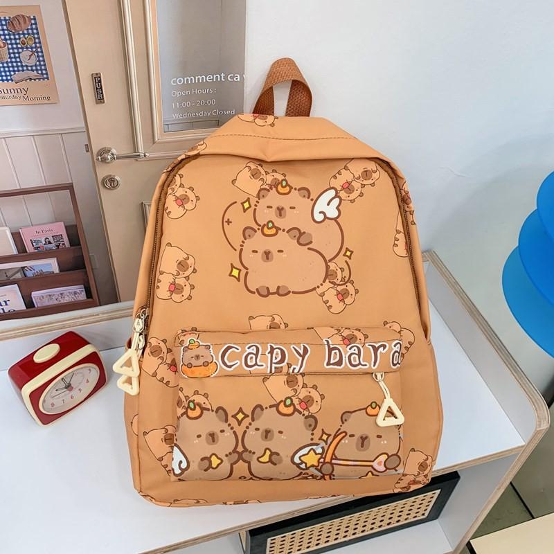Cute Loopy Capybara Snowman Burger Cartoon Printed Children Backpack For Kindergarten And Elementary Students