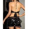2 Pieces, Bra With Sequined Tassels, Fringed Top, Belly Dance Skirt, Carnival, Club, Costumes