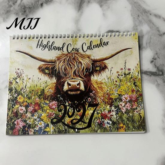 Academic Year Schedule Planner Highland Cow Calendar 2027, 12 Month Wall Hanging with Appointment Large Daily Blocks, Home Office Organizer,