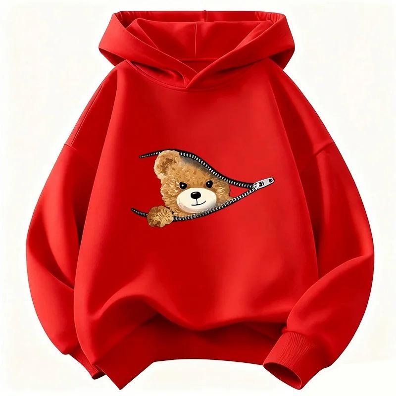 Autumn/Winter Fun Children's Hooded Sweatshirt, Cute and Fashionable Bear Casual Pullover for Boys and Girls