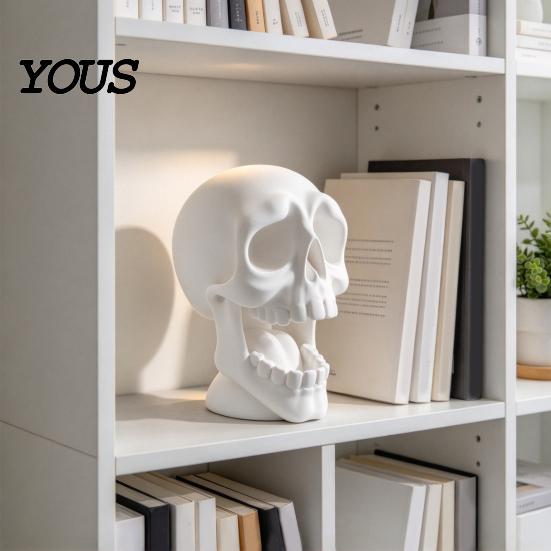 Gothic Desktop Decor 3D Printed Open Mouth Skull Headphone Stand, Skeleton Organizer for Men Organizer, DIY Paintable Ornament Gaming Room