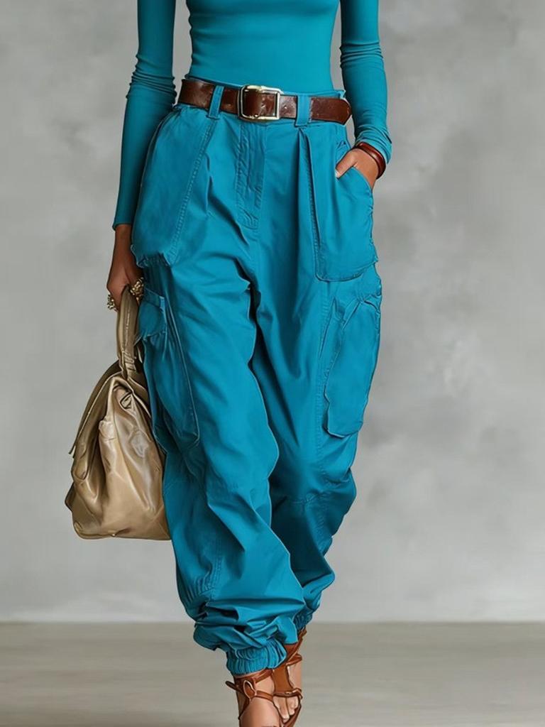 Street Multi-Pocket Workwear Pants Women Loose Wide Leg Casual Long Pants