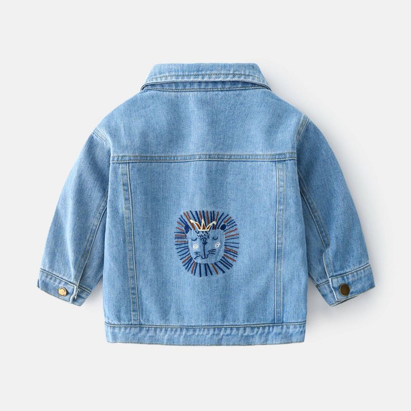 Spring and Autumn Boys' Denim Children's Clothing Lion Jacket Casual Toddler Tops Boys' Turn-Down Collar Clothes