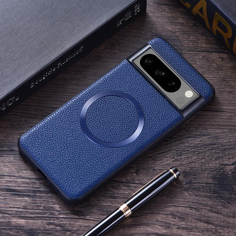 Lychee Leather Magnetic Phone Case For Google Pixel 9 Pro XL For Magsafe Magsafing Cover For Pixel 9 Pro XL 8a 7 6 Pro Holster Protective Back Cover