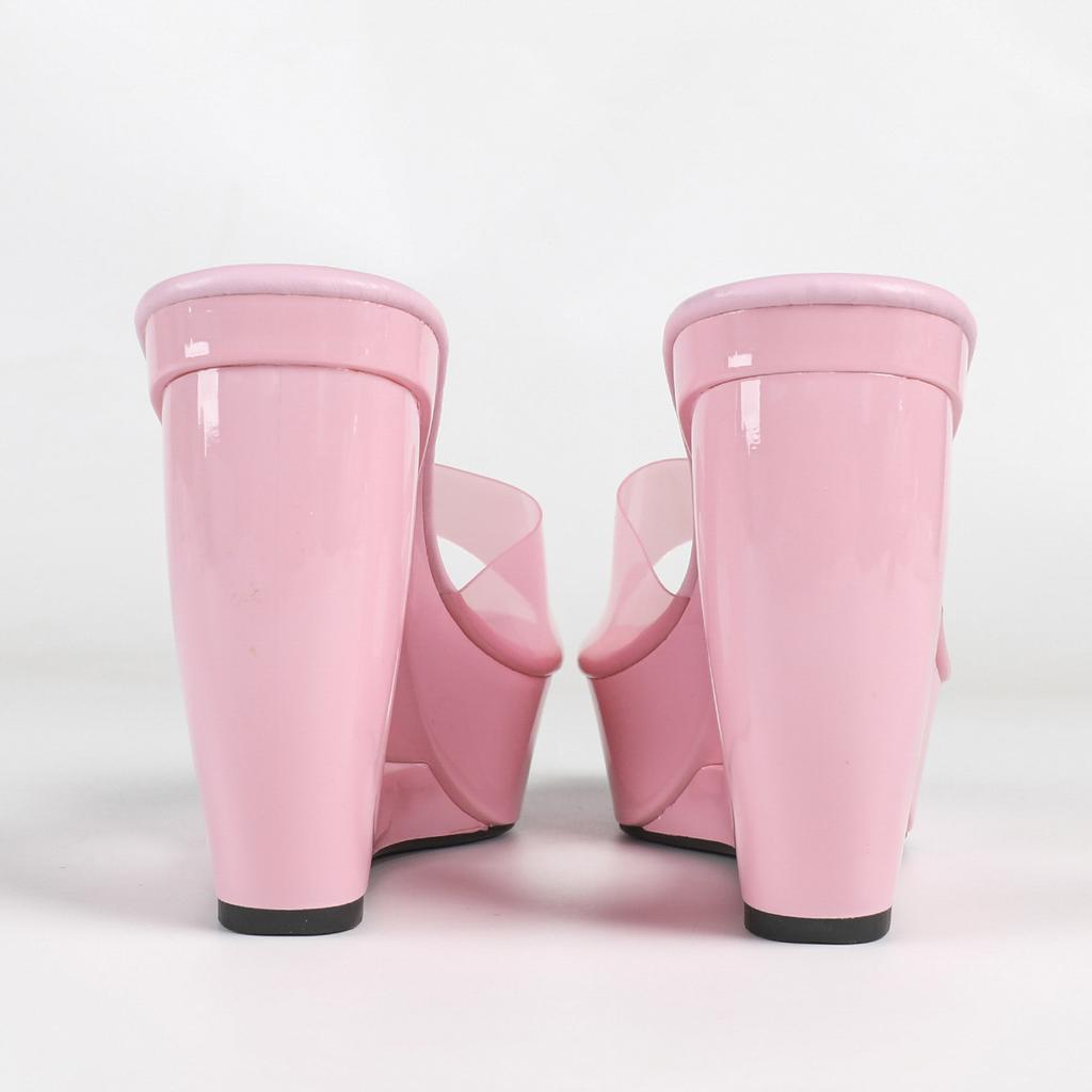 Women's Black Peep Toe Mule Sandals, Patent Leather High Heel Slip On Slippers, Platform Waterproof Backless Dress Party Shoes